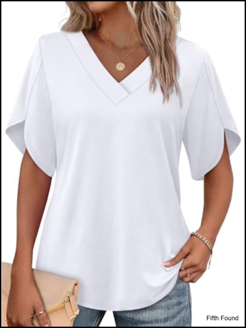 Womens Summer Top Split Petal Sleeve V Neck Short Sleeve Blouse